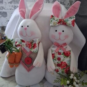 Pair of Floral Easter Bunny Plush - White & Pink